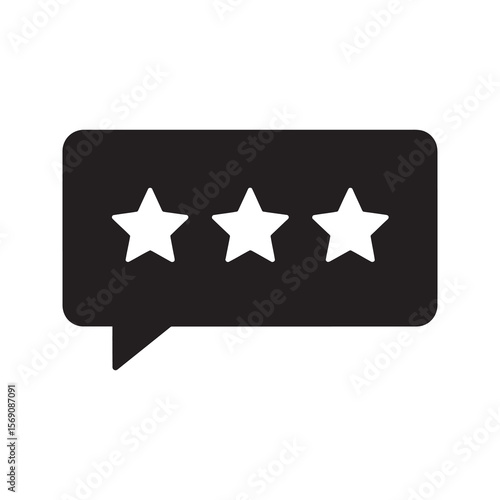 Three star rating icon in a speech bubble symbolizing average customer satisfaction a neutral online review or a product evaluation comment vector solid glyph