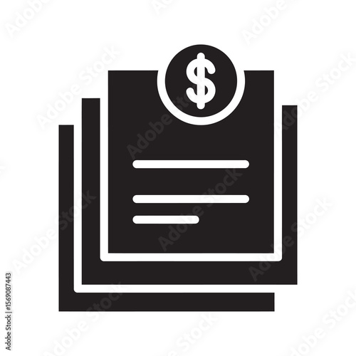 Financial statement icon with a clipboard document and a dollar sign representing a business bill invoice or an expense report record vector solid glyph