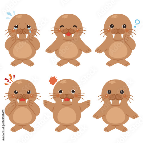 セイウチのキャラクターイラスト　表情セット