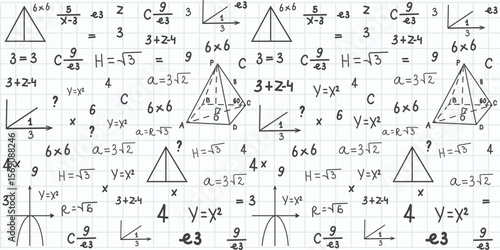 Mathematical Symbols and Formulas on Checkered Background Vector Illustration.