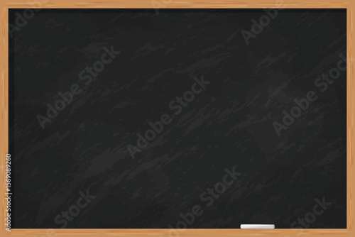 Dark School Chalkboard with Wooden Frame and Chalk Vector Illustration.