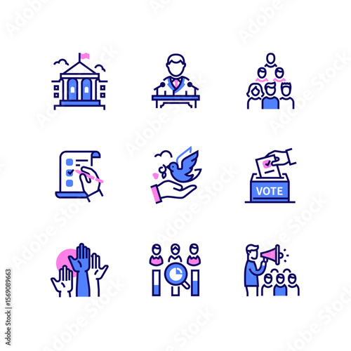 Voting and election - modern line design style icons set