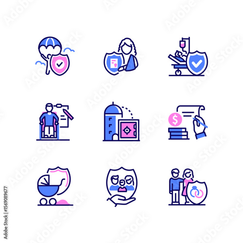 Life insurance - modern line design style icons set
