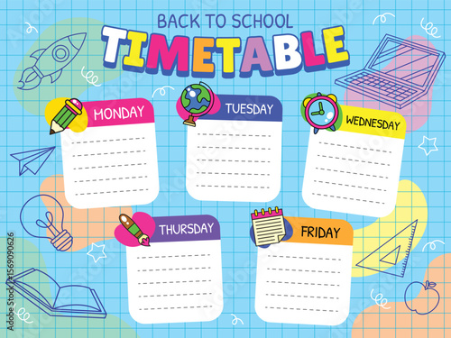 Hand drawn back to school timetable template vector illustration