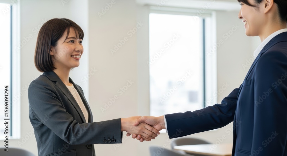 笑顔で握手する女性のビジネスシーン 笑顔で握手する女性のビジネスシーン