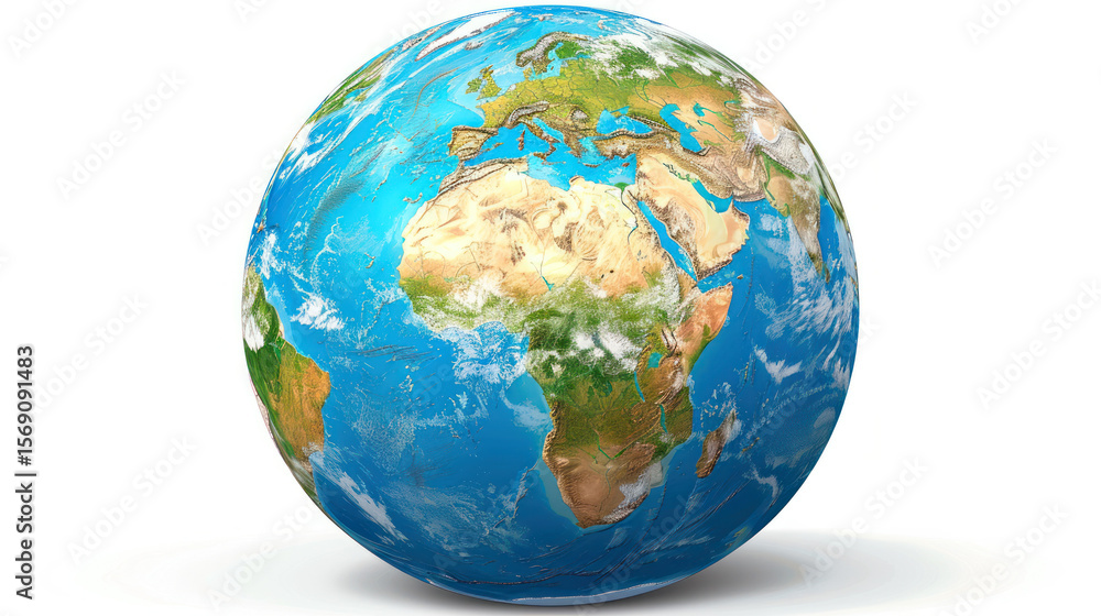 Fototapeta premium View of Planet Earth with Landmasses and Oceans Highlighted in Vibrant Colors and Realistic Texture for Educational Purposes