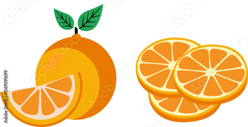 Orange fruit isolated on white background. Vector illustration for design and print