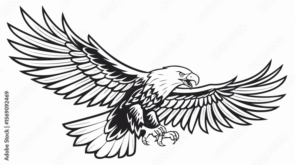 Obraz premium Bald Eagle Line Art – Spread Wings Vector Illustration