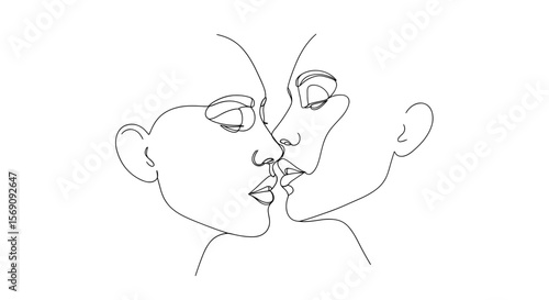 Minimalist line art of two people kissing in a romantic gesture  