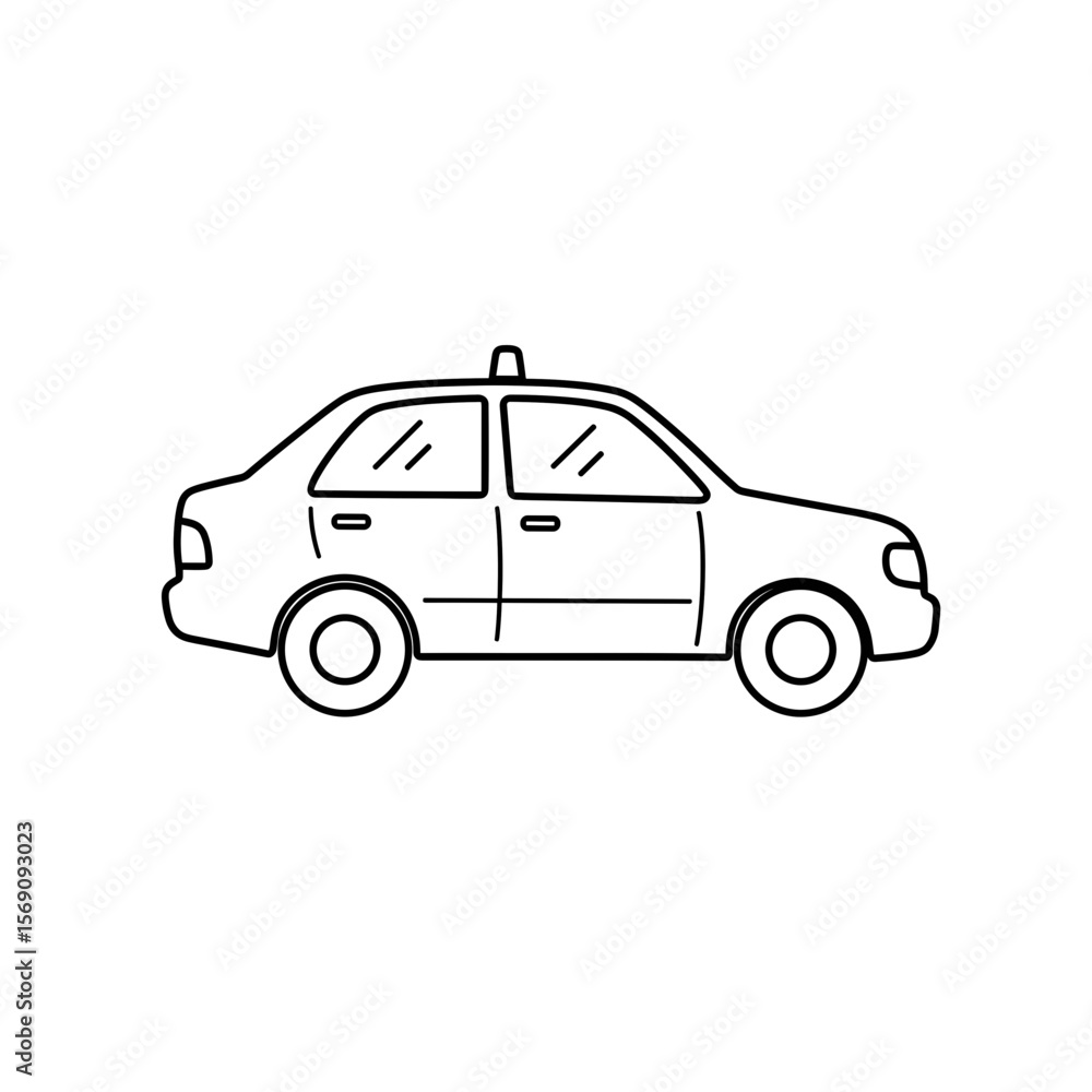 Fototapeta premium Simple line drawing of a police car in profile view 