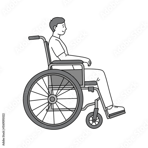 Man sitting in wheelchair smiling casually in minimalist style  