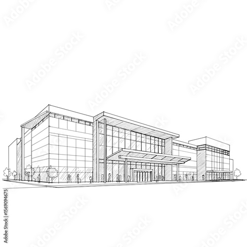 Modern architectural drawing of commercial building in perspective  