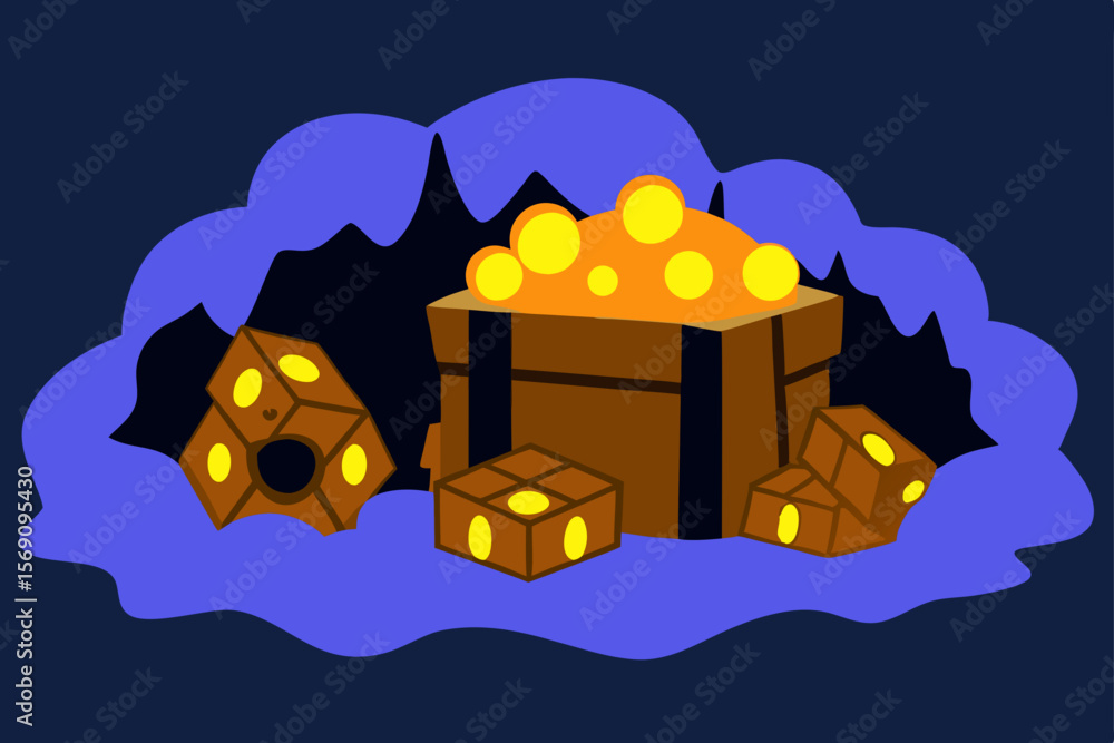 Obraz premium Christmas gift box with snowflakes in a cozy cartoon village landscape under a winter night sky