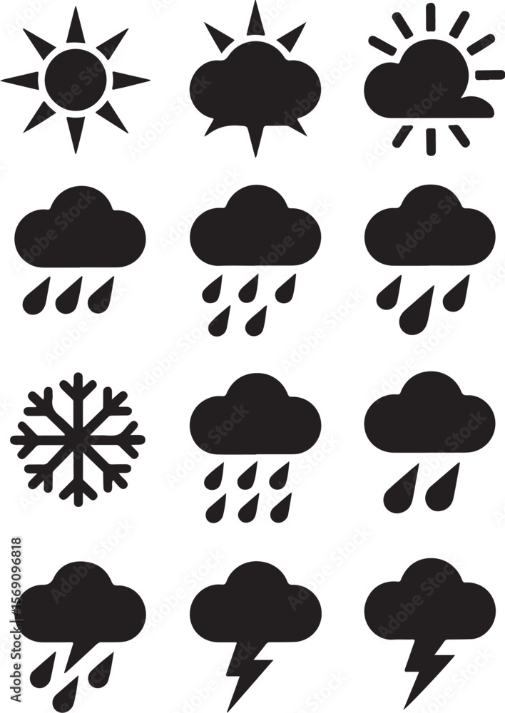 Black Weather Icons Bundle | Cloud, Snow, Sun, Rain Designs
Black Weather Icons Bundle | Cloud, Snow, Sun, Rain Designs