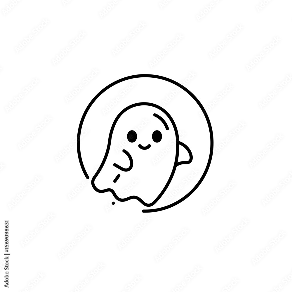 Obraz premium Cute cartoon ghost character smiling inside a circular outline 