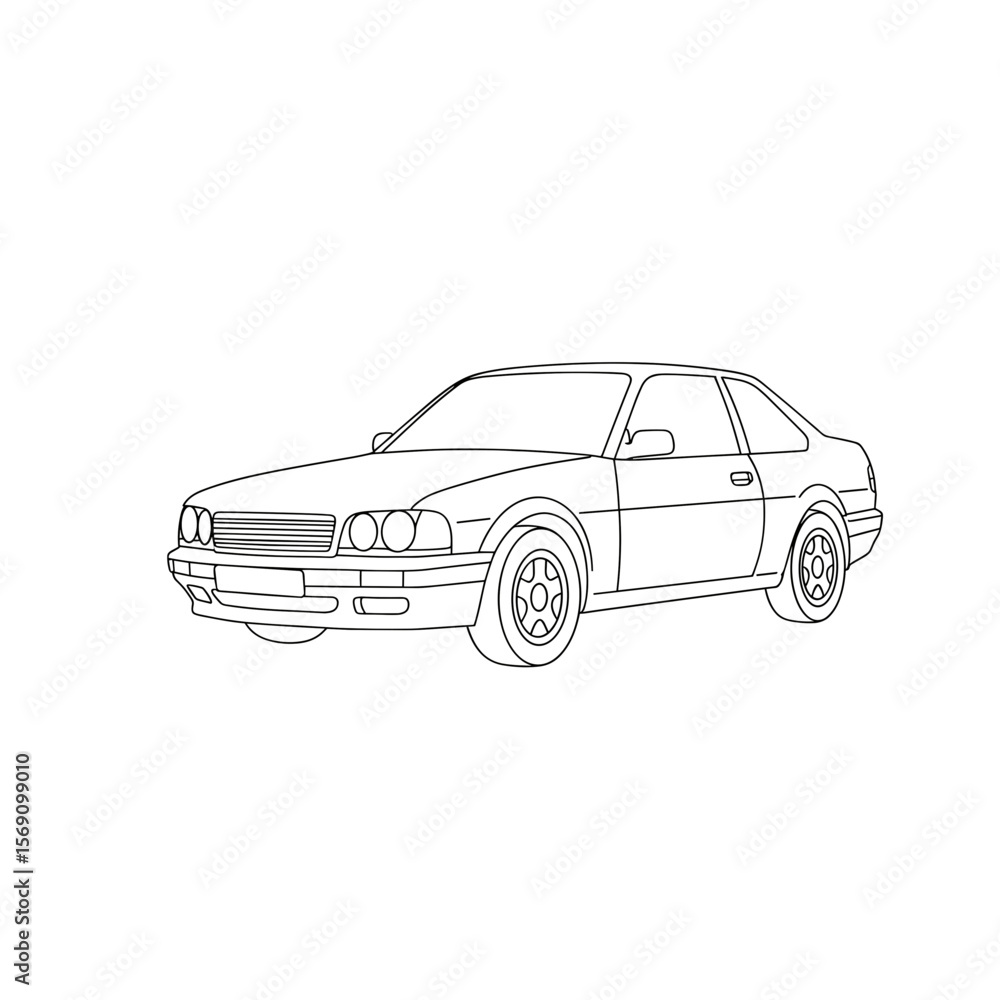 Obraz premium Classic car illustration in outlined style with simple details
