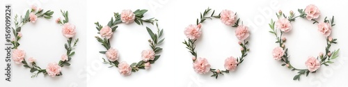 Wallpaper Mural Pink carnations arranged in a wreath frame, isolate on white background. Collection. Torontodigital.ca