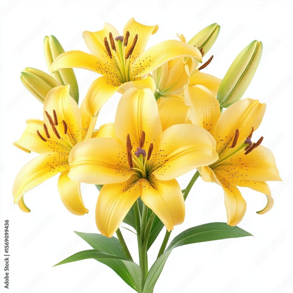Fototapeta premium A bouquet of yellow lilies, isolate on white background.