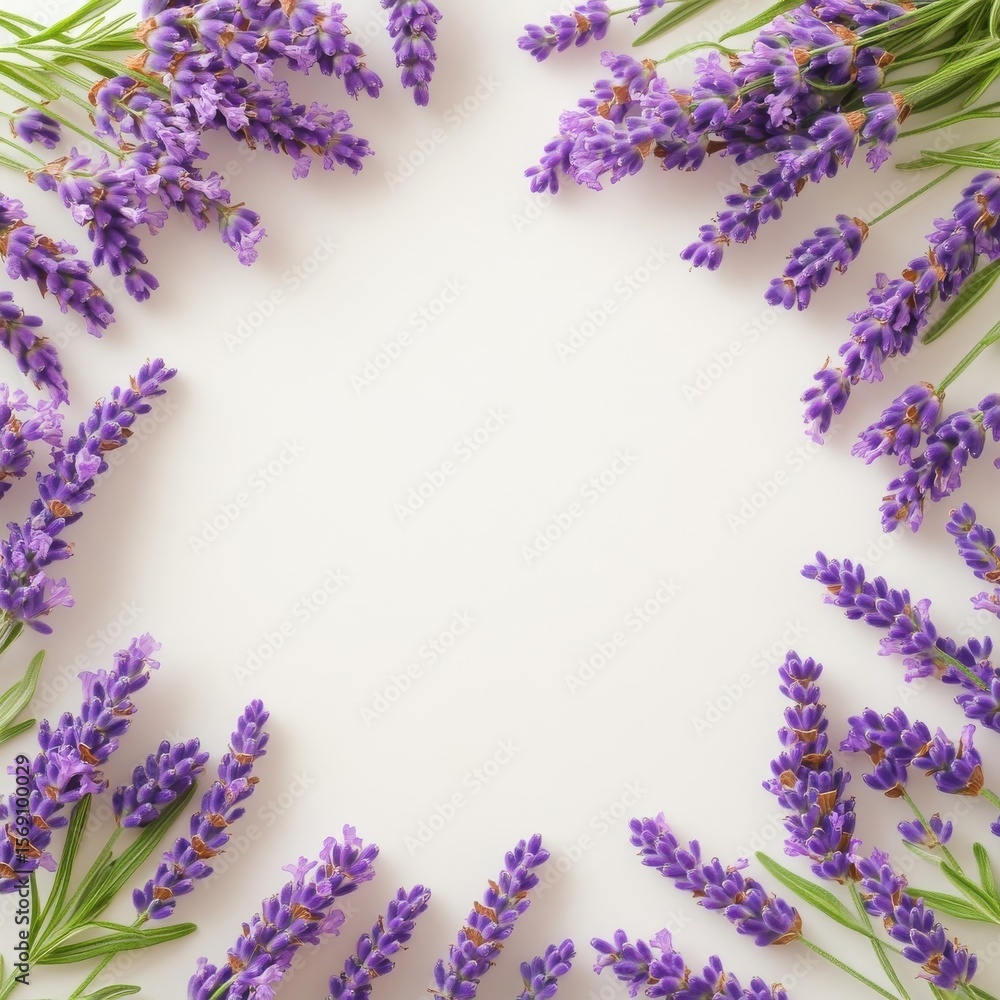 Naklejka premium Delicate lavender arranged inside an ornate frame, isolate on white background.