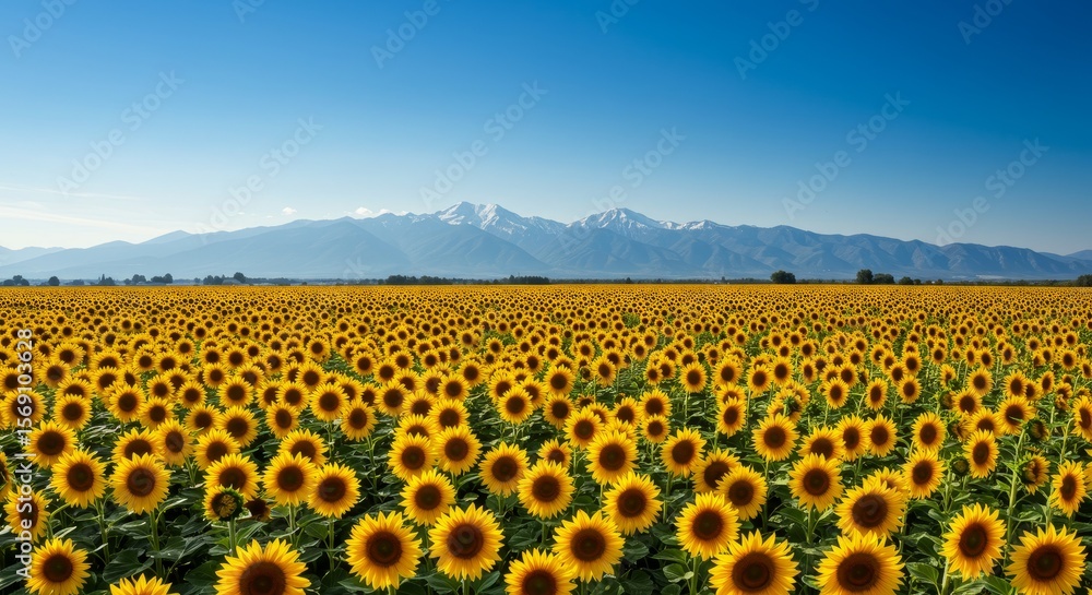 Obraz premium Stunning Sunflower Field with Mountain View