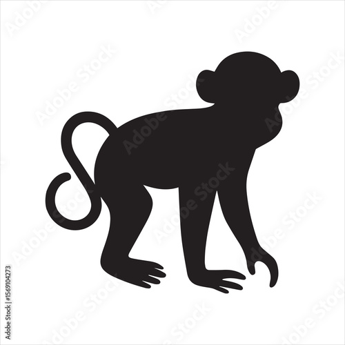 Monkey silhouette logo, wild primate vector icon for nature and wildlife design