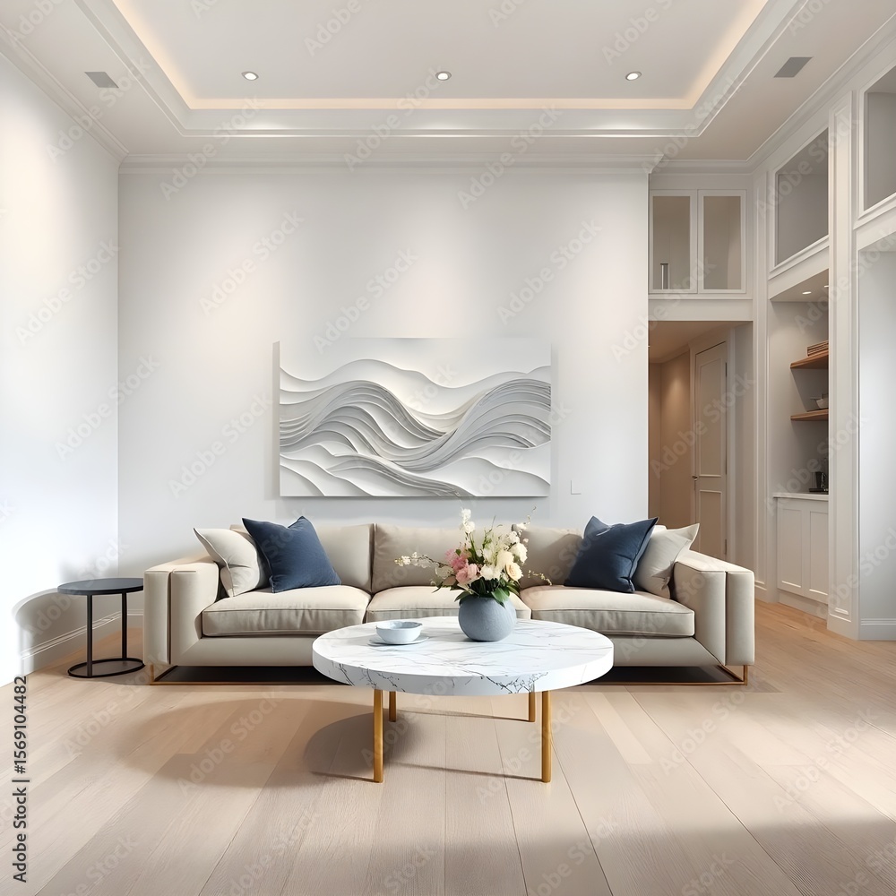 Fototapeta premium Serene Abstract Wave Art Modern Living Room Decor