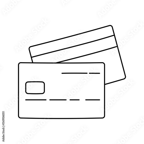 Credit Cards Outline Doodle, pair of plastic bank cards, useful for e-commerce, payment system, or financial transaction icons.
