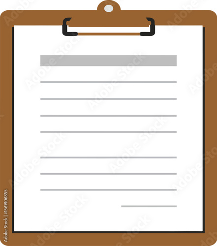 A document on a clipboard featuring lines and a clip ideal for notes, tasks, or checklists in any illustration.