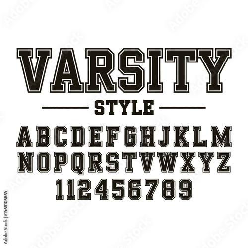 Classic college font. Vintage sport font in american style for football, baseball or basketball logos and t-shirt. Athletic department typeface, varsity style font. Vector