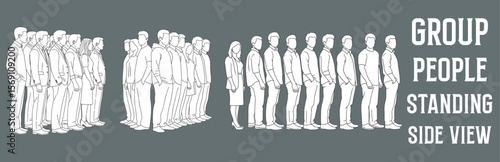 Architectural Drawings group people standing vector illustration, Side view, human person Minimal style hand drawn. Sections, Elevations, Floor Plans