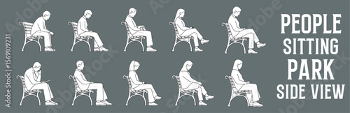 Architectural Drawings people sitting in park vector illustration, side view, human person Minimal style hand drawn. Sections, Elevations, Floor Plans