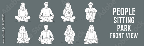Architectural Drawings people sitting in park vector illustration, front view, human person Minimal style hand drawn. Sections, Elevations, Floor Plans