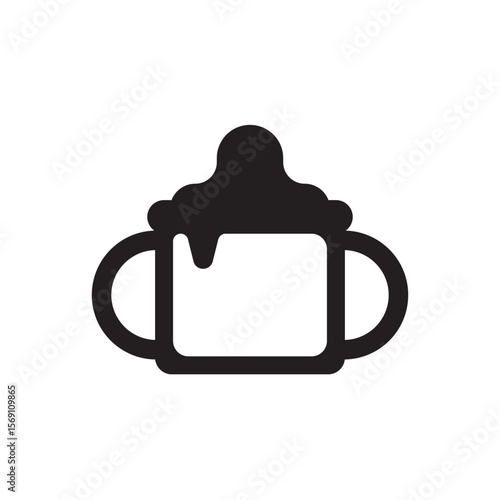 Dual handle sippy cup icon. toddler’s cup with two handles and dribbled foam.