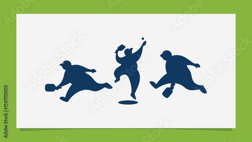 Collection of pickleball player silhouettes with fat bodies in various positions