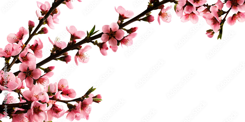Pink peach blossoms on dark background isolated on a transparent background Pink peach blossoms on dark background isolated on a transparent background