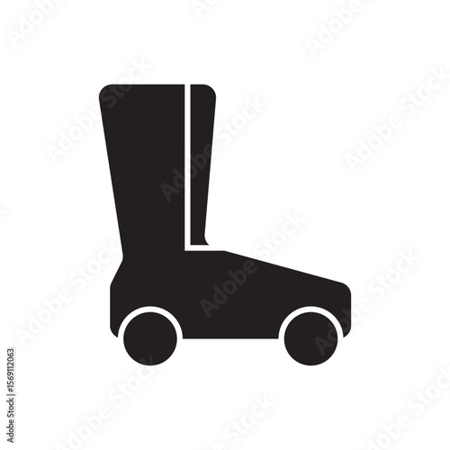 Rolling skate boot icon. inline skate boot silhouette mounted on small wheels.