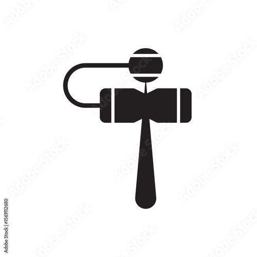 Silhouette of Toy Hammer with Tethered Ball. Black icon of kids’ pounding hammer toy with attached ball for interactive motor skill play.
