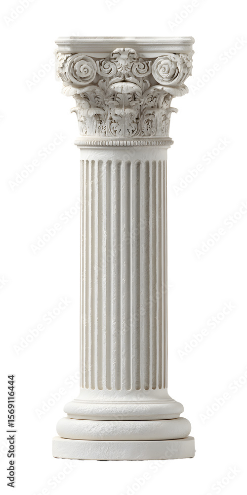 Obraz premium Detailed classical column with fluted shaft and ornate Corinthian capital, isolated on black