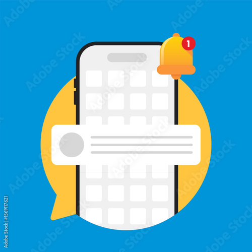 Mobile Phone Notification Alert Icon with Message and Bell