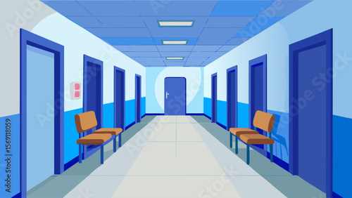 Modern interior architecture of an empty office or hotel corridor with a bright, long hallway and nobody in sight