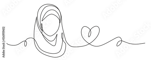 continuous line art of a woman wearing a hijab. hijab concept. muslim women. international hijab day