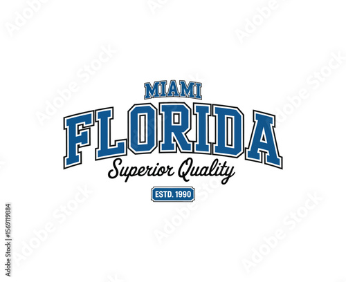 Miami, Florida t-shirt design. Slogan t-shirt print design in American college style. Athletic typography for tee shirt print in university and college style. Vector 