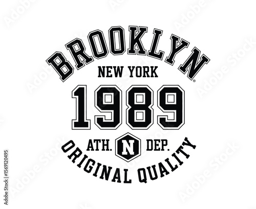 New York, Brooklyn t-shirt design. T-shirt print design in American college style. Athletic typography for tee shirt print in university and college style. Vector