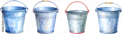 An isolated metallic blue container with a handle