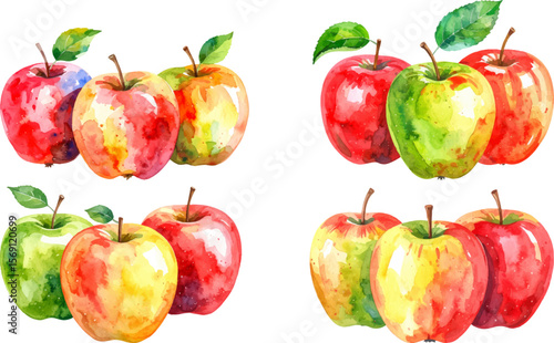 A colorful and healthy set of fresh vegetables and juicy red and green apples isolated on white, perfect for a balanced diet