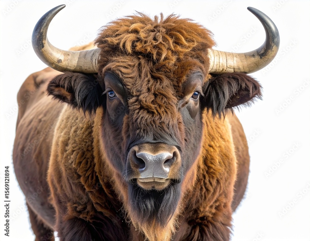Majestic Brown Bison Close Up Portrait Powerful Horns. Majestic Brown Bison Close Up Portrait Powerful Horns.