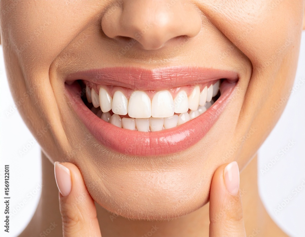 Fototapeta premium Closeup of a Woman's Bright White Smile and Healthy Teeth.