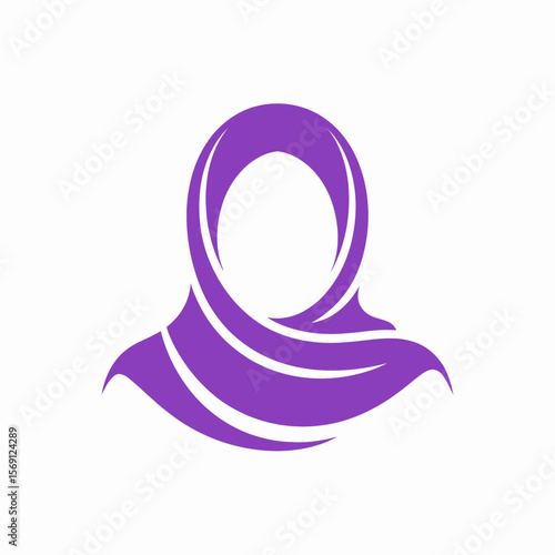 Purple Hijab Icon: A minimalist illustration of a woman wearing a purple hijab, symbolizing modesty, faith, and cultural identity.