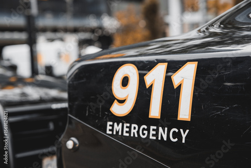 Screenshot of an emergency response interface with urgent keywords, highlighting 911 services, police, medics, and firefighters in action