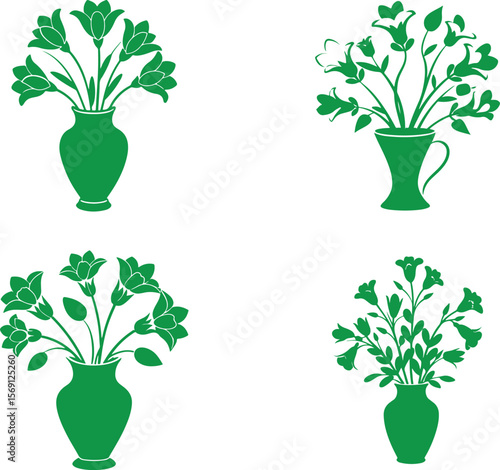  Indoor Plant Vases Set – Green Houseplant Decor Botanical Vector
